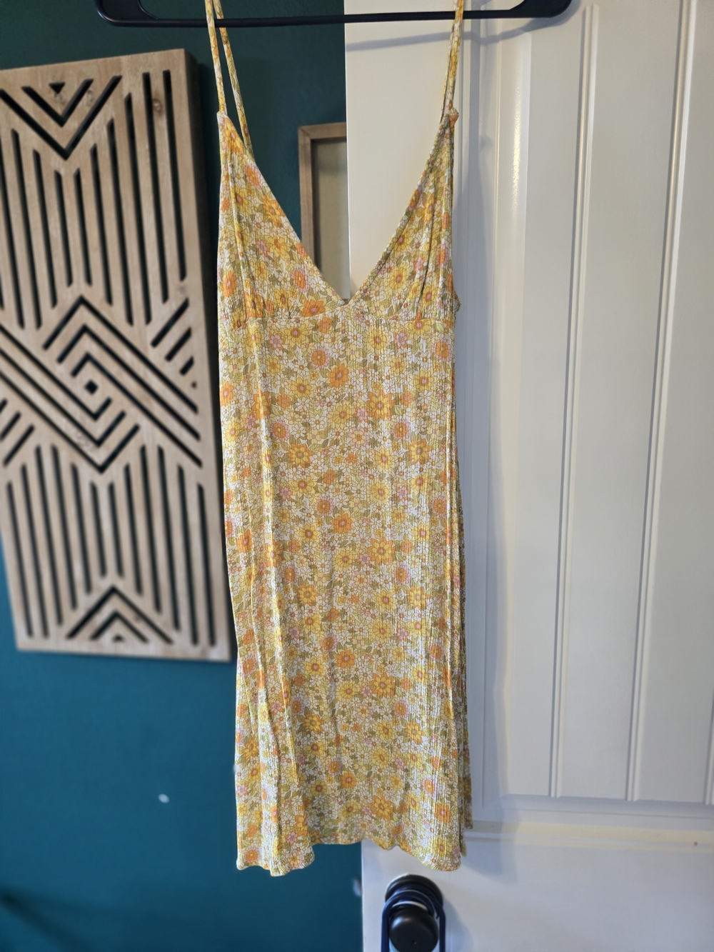 Yellow Floral Slip Dress with V-Neck